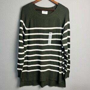 NWT Old Navy Stitchy Tunic‎ Sweater Olive Stripe Long Sleeve Pullover Knit XL